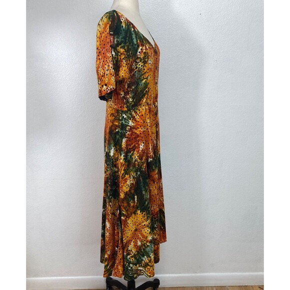 Vintage Womans Midi Dress Medium  Rayon Orange Tie-Dye Boho Peasant Y2K Festival - Picture 8 of 10